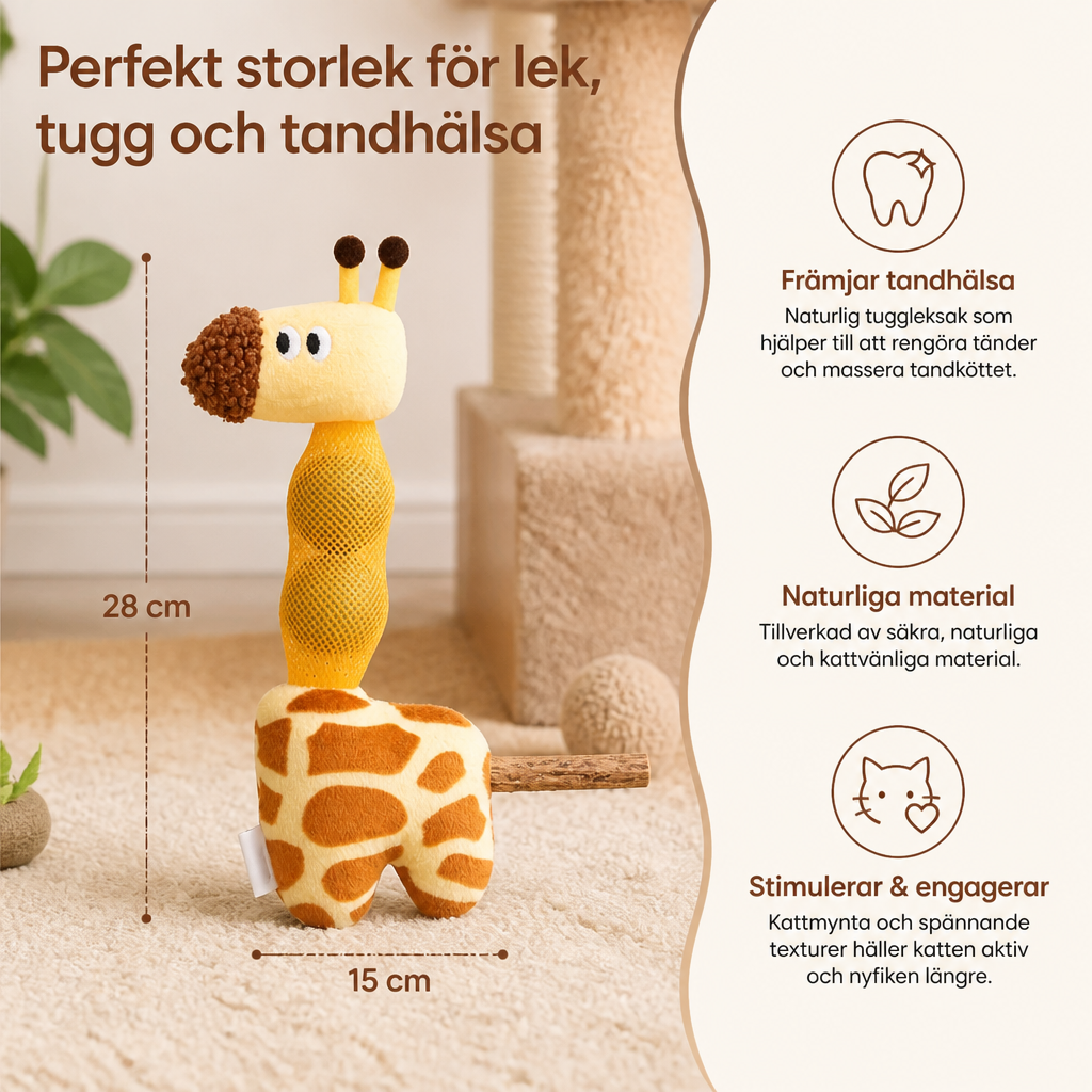 3-i-1 Tandvårdsleksak För Katter I Form Av En Giraff – Plysch, Kattmyntabollar & Naturlig Tuggpinne