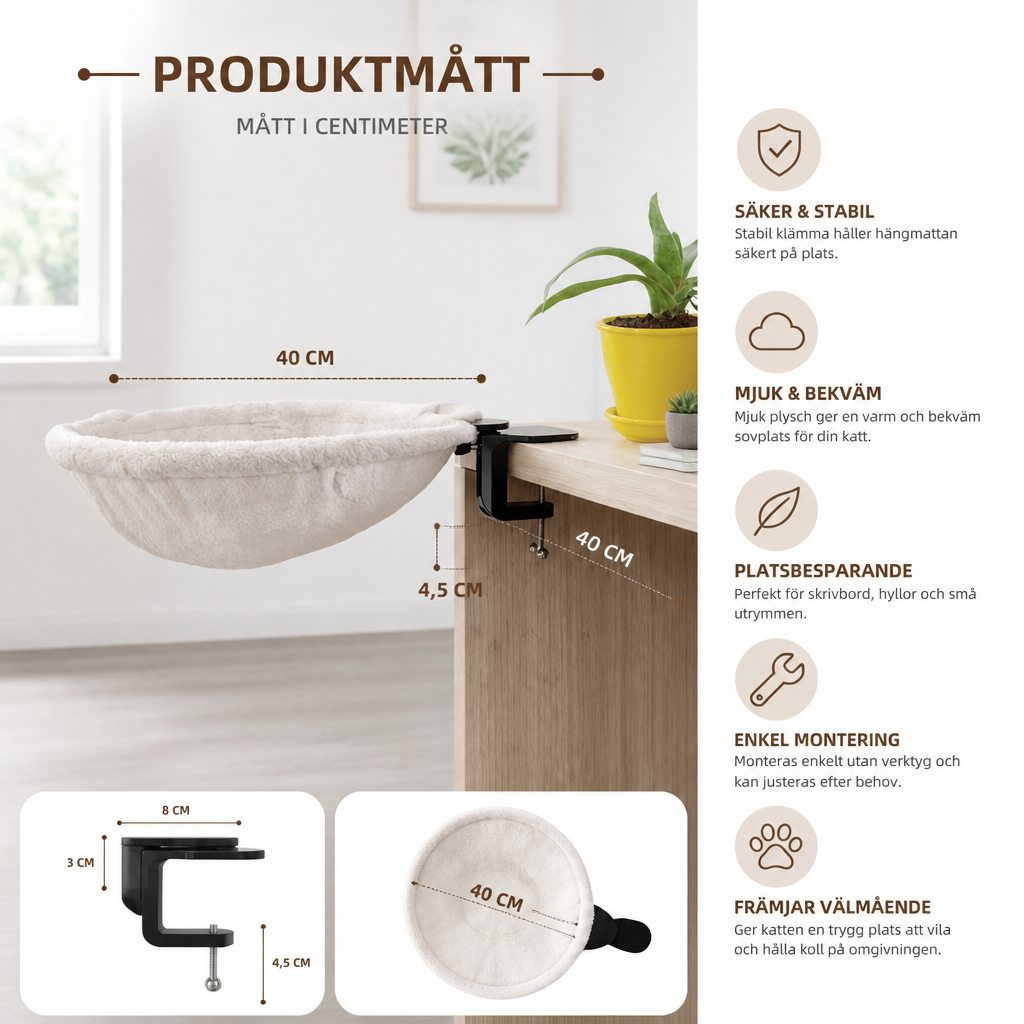 Premium Hängmatta För Katter För Skrivbord Och Hyllor