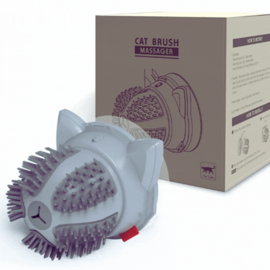 Elektrisk självmassagborste för katter med kattmyntafack och dubbel matning