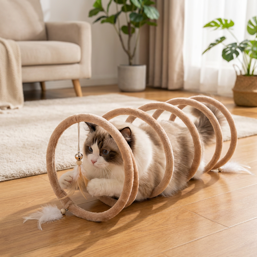 Hopfällbar Spiral Kattunnel Med Hängande Klocka