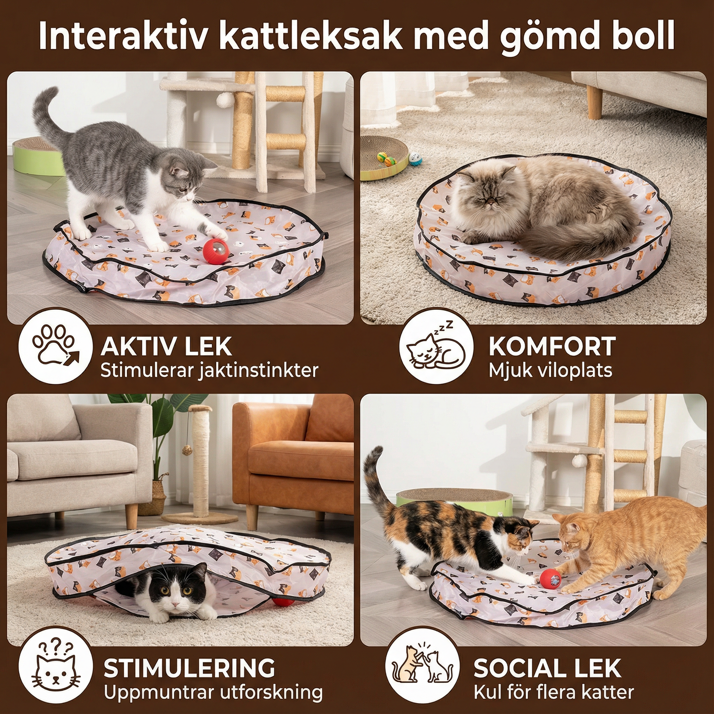 Interaktivt kattleksak med gömd boll