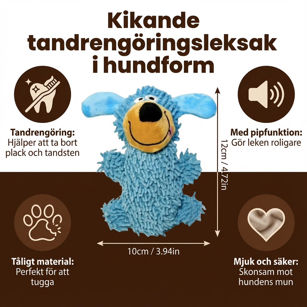 Kikande tandrengöringsleksak i hundform