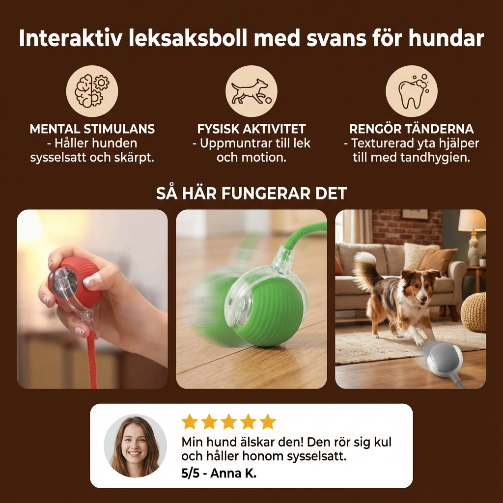 Interaktiv leksaksboll med svans för hundar