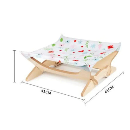 Färgglad Träkattbädd med Tygklädsel – Bekväm Vila för Katter
