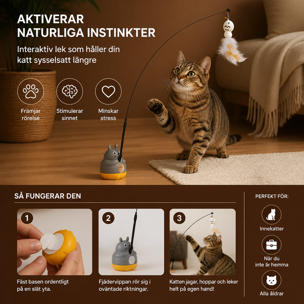Interaktiv 360° Kattleksak För Självständig Lek Med Fjädervippa