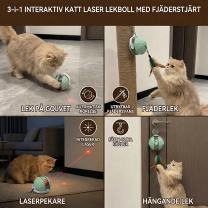3-i-1 Interaktiv Katt Laser Lekboll med Fjäderstjärt