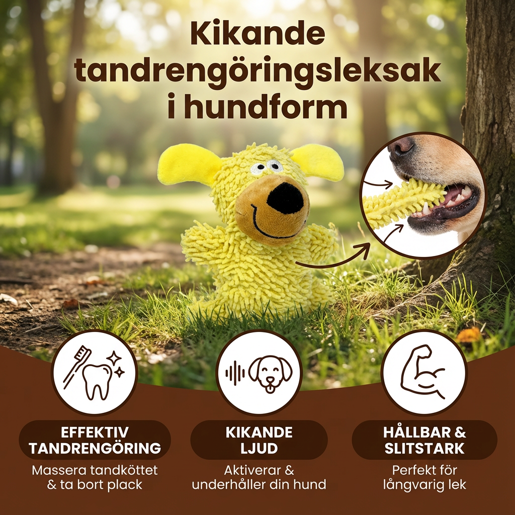 Kikande tandrengöringsleksak i hundform
