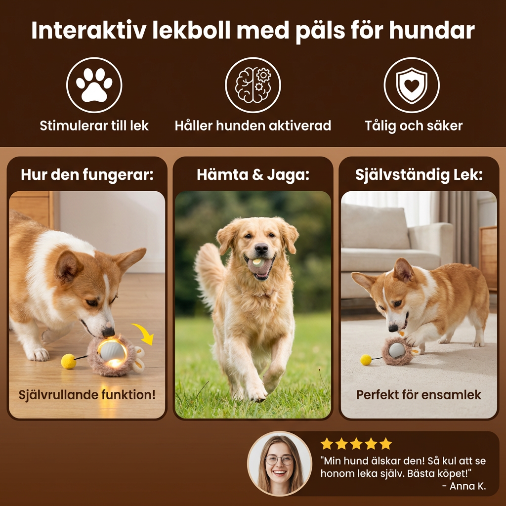 Interaktiv lekboll med päls för hundar