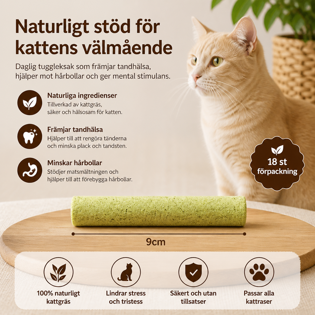Kattgräs Tuggleksaker för Borttagning av Hårbollar och Rena Tänder