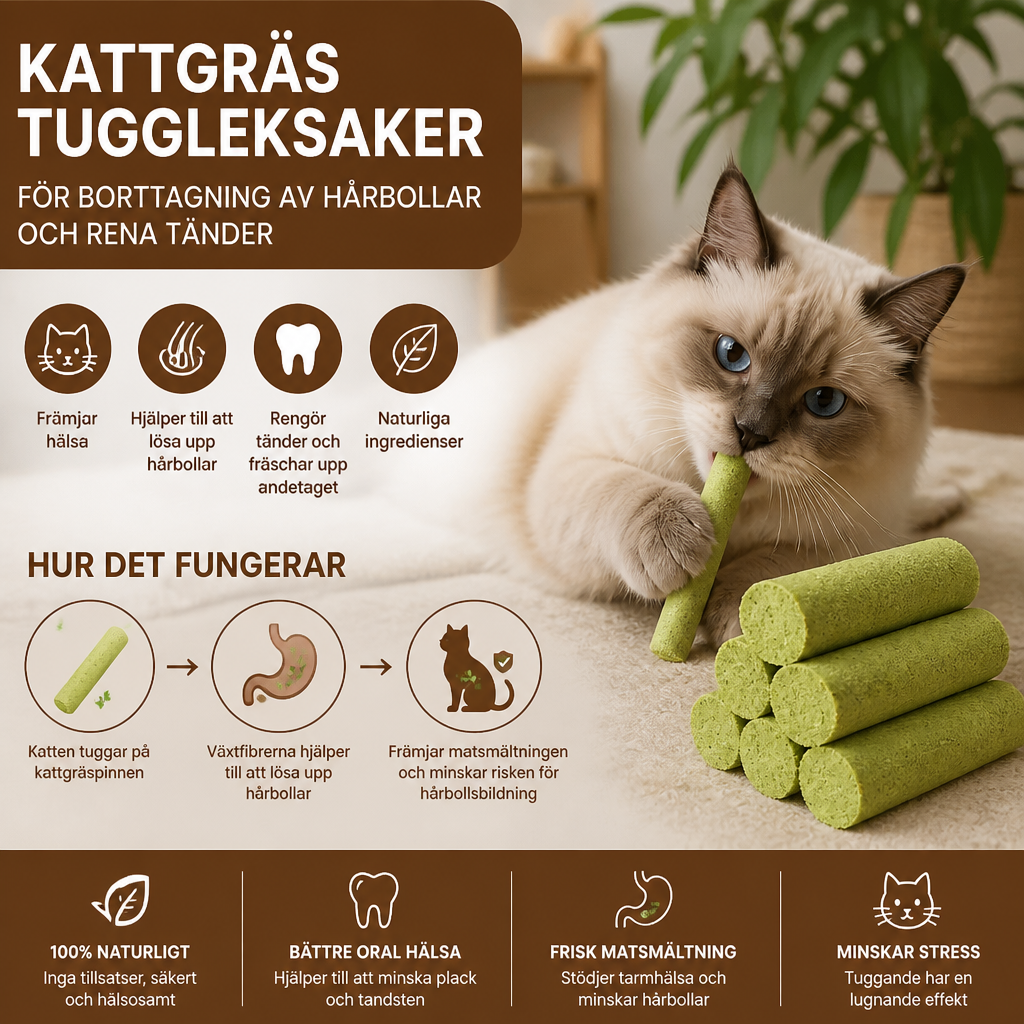 Kattgräs Tuggleksaker för Borttagning av Hårbollar och Rena Tänder