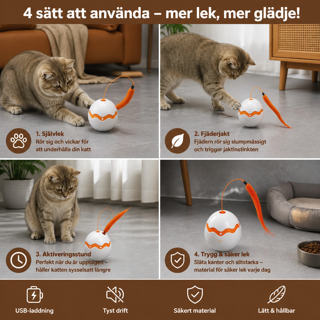 Interaktiv Vickande Äggleksak för Katter – Automatisk Fjäderleksak