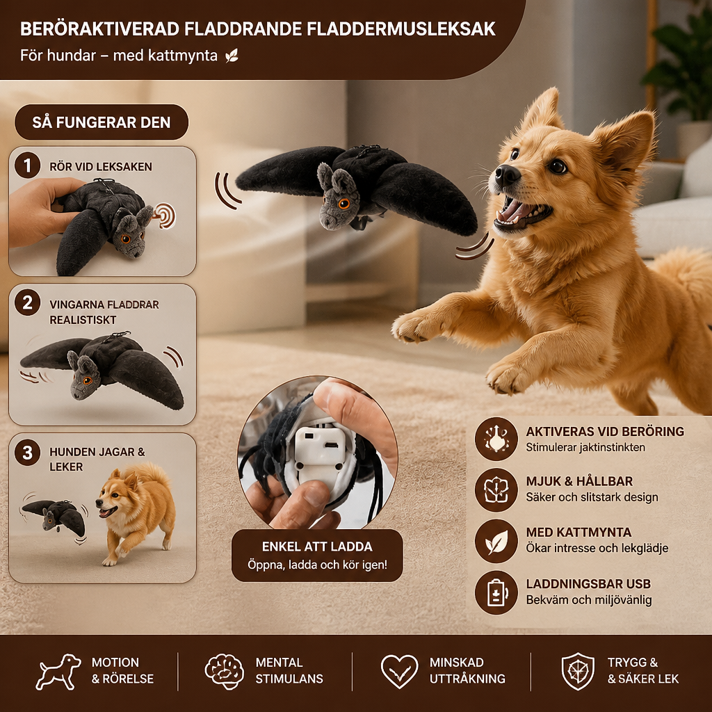 Beröringsaktiverad Fladdrande Fladdermusleksak För Hundar Med Kattmynta