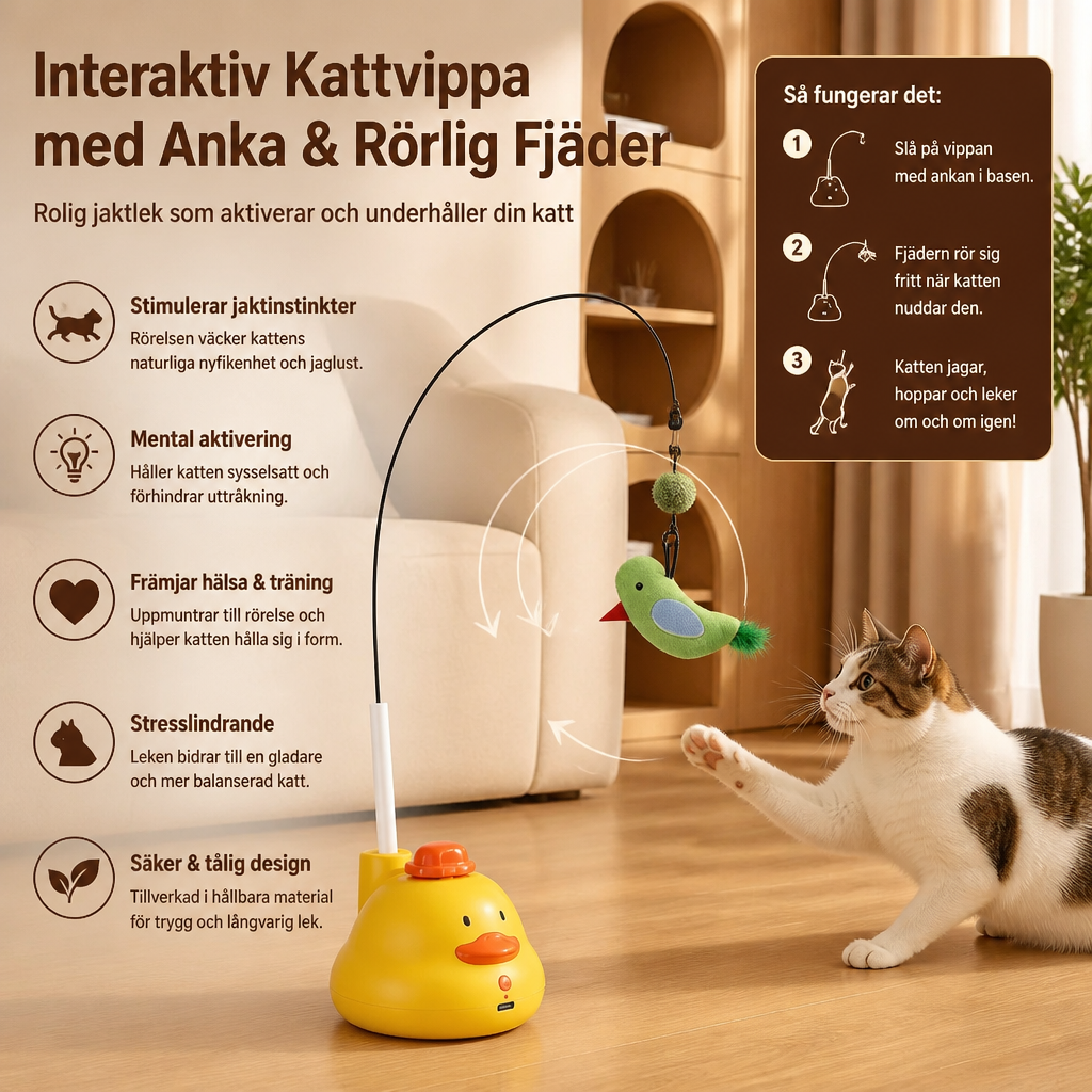 Interaktiv Kattvippa Med Anka Och Rörlig Fjäder För Rolig Jaktlek