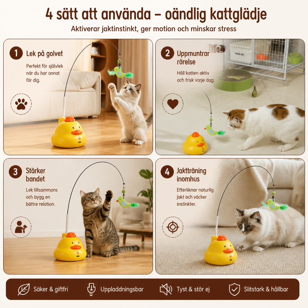 Interaktiv Kattvippa Med Anka Och Rörlig Fjäder För Rolig Jaktlek