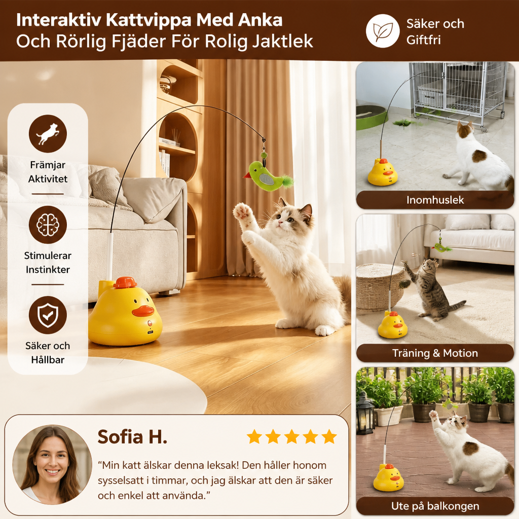 Interaktiv Kattvippa Med Anka Och Rörlig Fjäder För Rolig Jaktlek