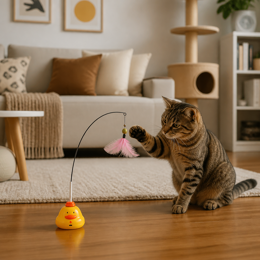Interaktiv Kattvippa Med Anka Och Rörlig Fjäder För Rolig Jaktlek