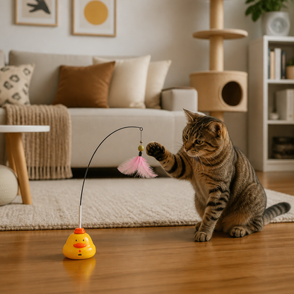 Interaktiv Kattvippa Med Anka Och Rörlig Fjäder För Rolig Jaktlek