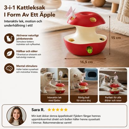 3-i-1 Kattleksak I Form Av Ett Äpple – Interaktiv Leksak Med Fjäder Och Boll