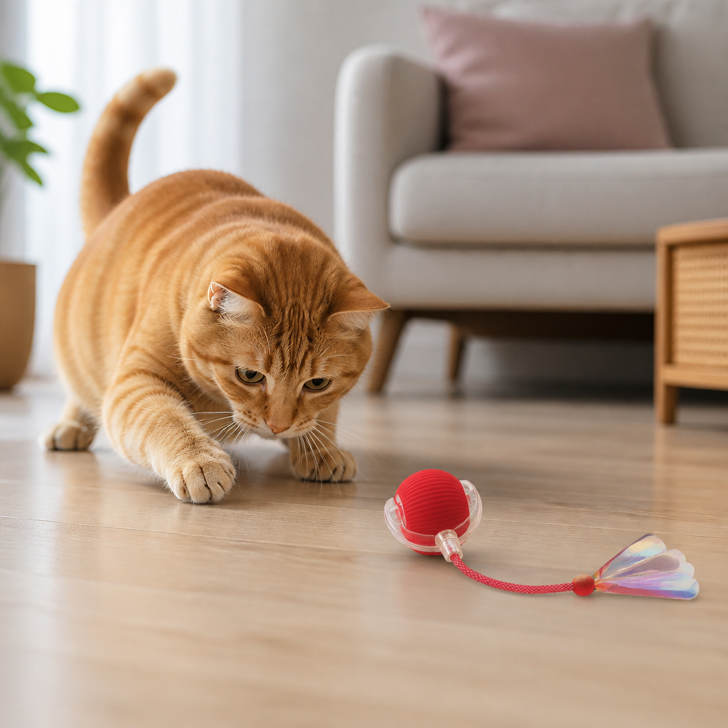 Uppgraderad Smart Rolling Cat Ball – Hållbar Interaktiv Leksak Med Nätspanssvans