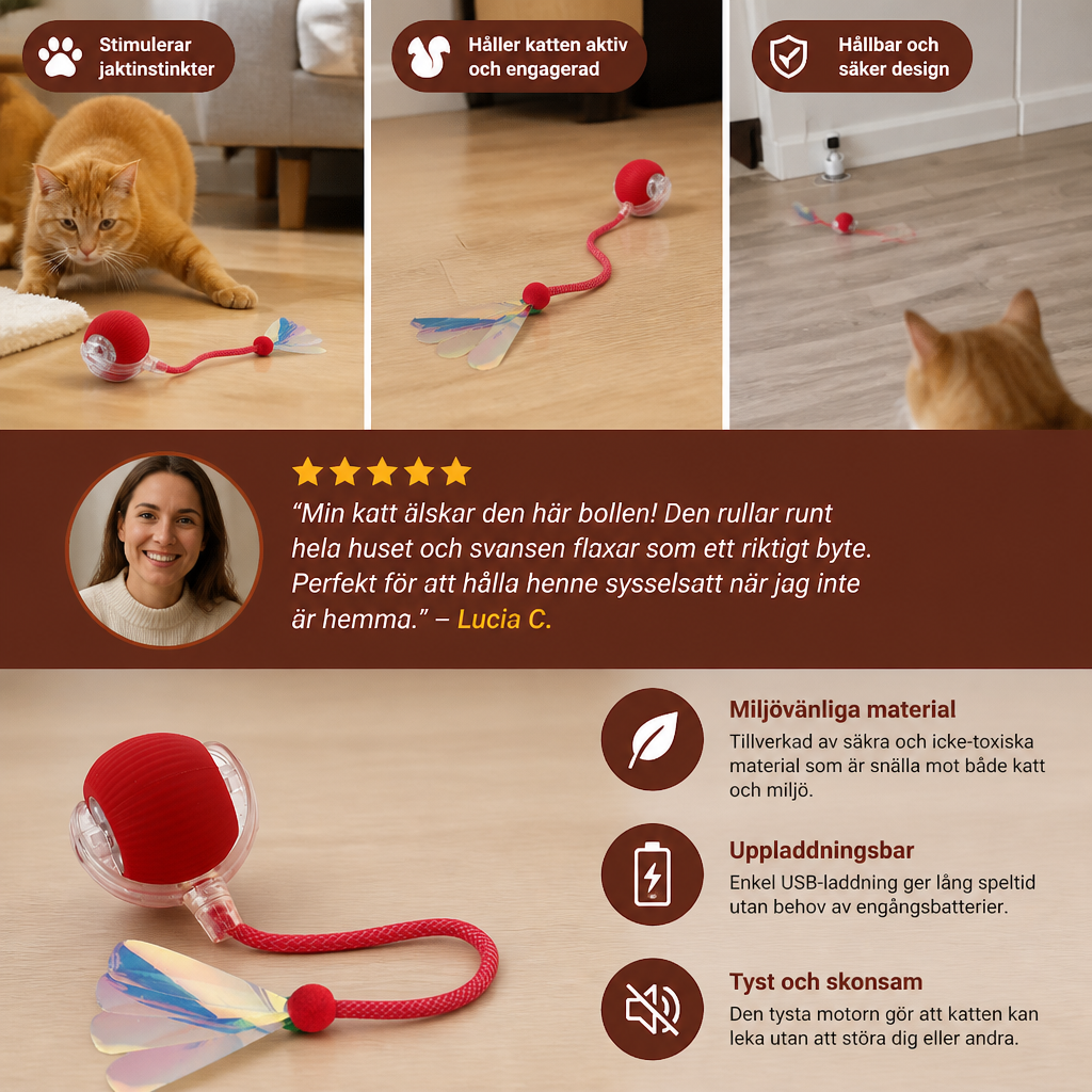 Uppgraderad Smart Rolling Cat Ball – Hållbar Interaktiv Leksak Med Nätspanssvans