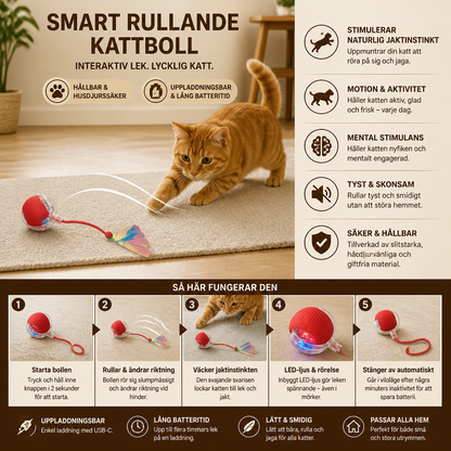 Uppgraderad Smart Rolling Cat Ball – Hållbar Interaktiv Leksak Med Nätspanssvans