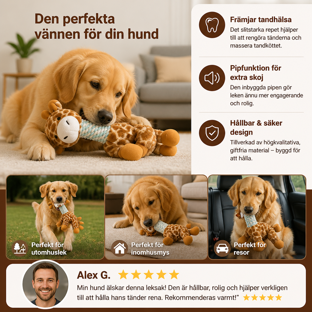 Hållbar Djurformad Plusschseleksak För Hundar Med Rep, Pipfunktion Och Tandrengöring