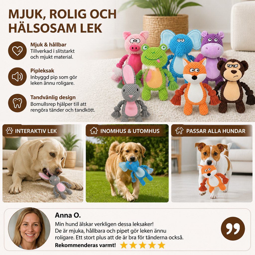 Plush Hundleksak Med Bomullsrep, Pipleksak Och Tandvårdsfunktion
