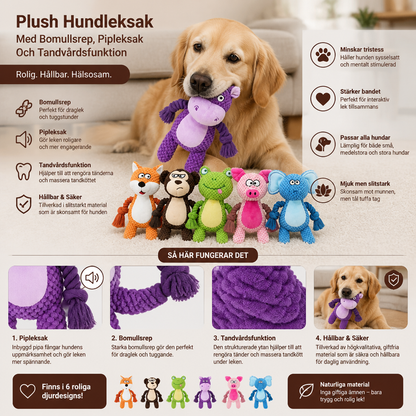 Plush Hundleksak Med Bomullsrep, Pipleksak Och Tandvårdsfunktion