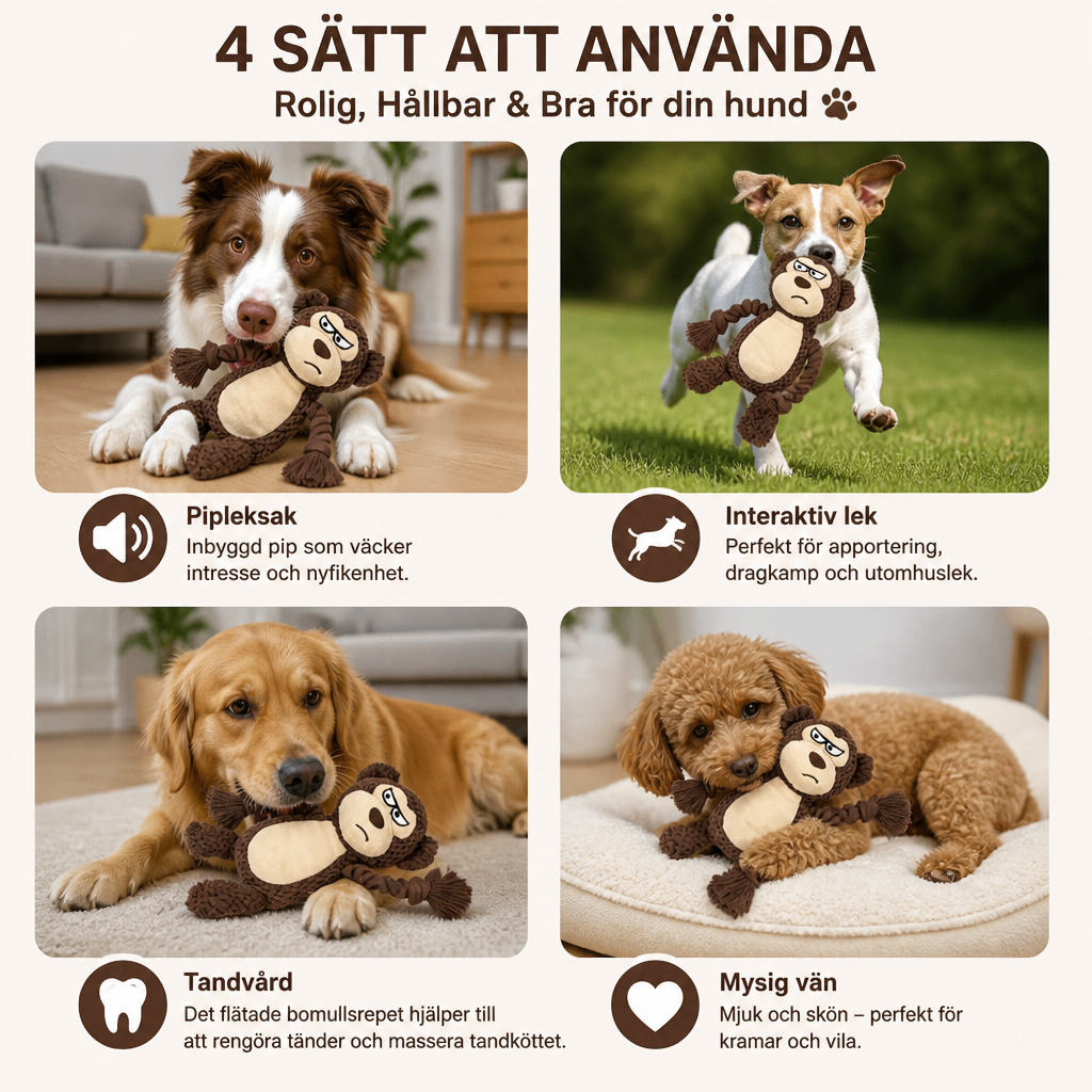 Plush Hundleksak Med Bomullsrep, Pipleksak Och Tandvårdsfunktion