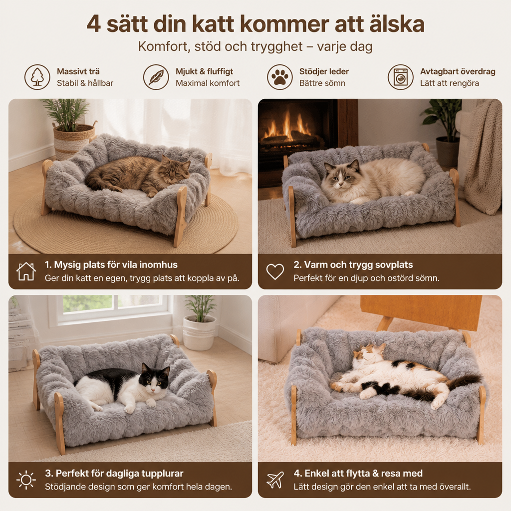 Lyxig Upphöjd Husdjurssäng I Massivt Trä