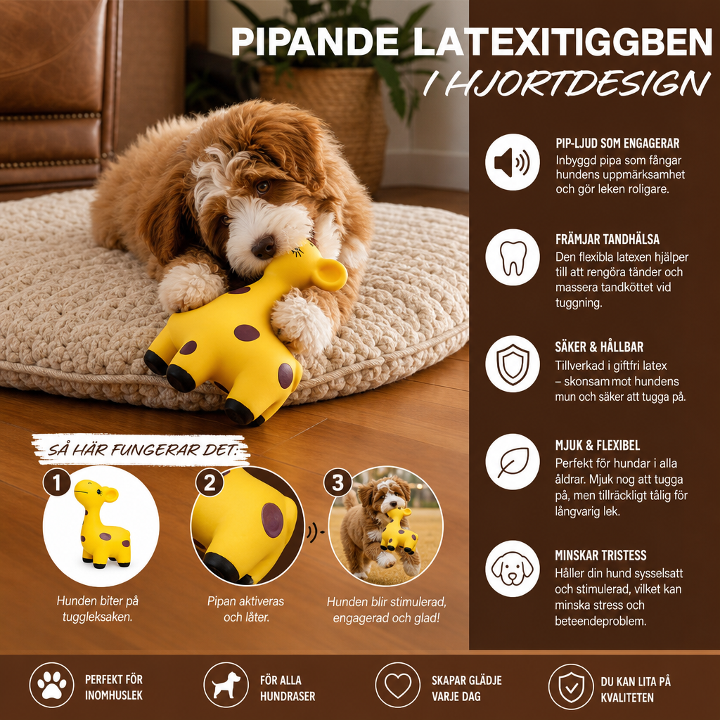 Pipande Latextuggben För Hundar I Hjortdesign