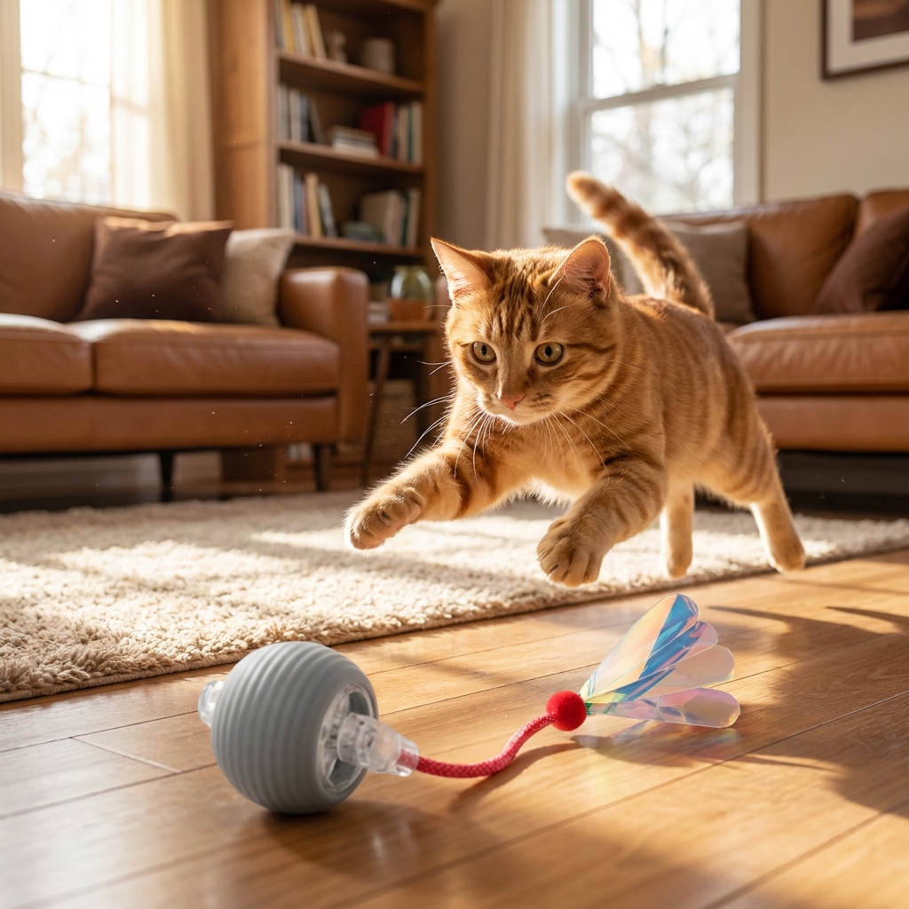 Uppgraderad Smart Rolling Cat Ball – Hållbar Interaktiv Leksak Med Nätspanssvans