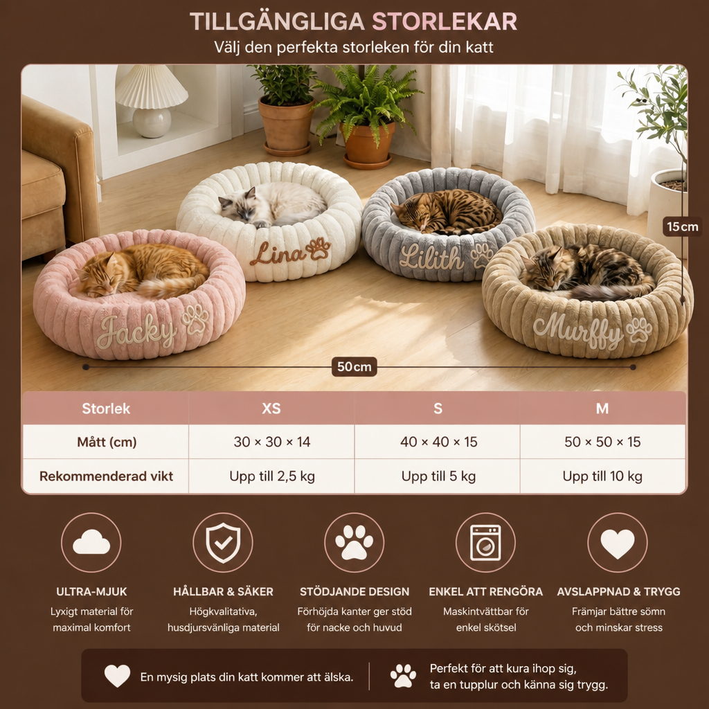 Runt, fluffigt och personligt kattbädd