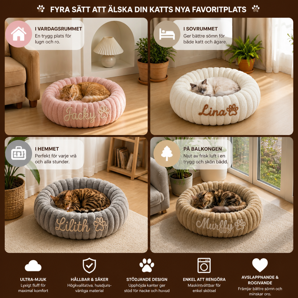 Runt, fluffigt och personligt kattbädd