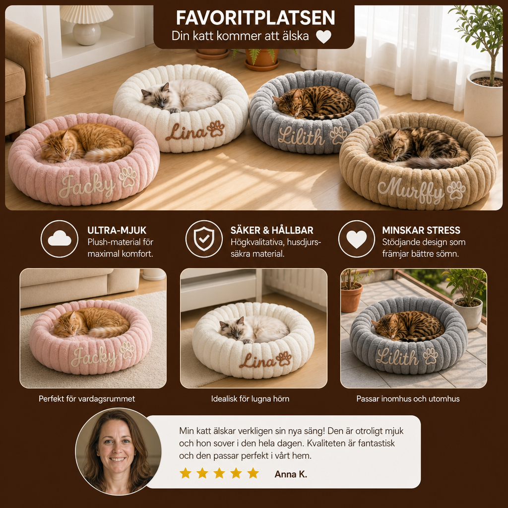 Runt, fluffigt och personligt kattbädd