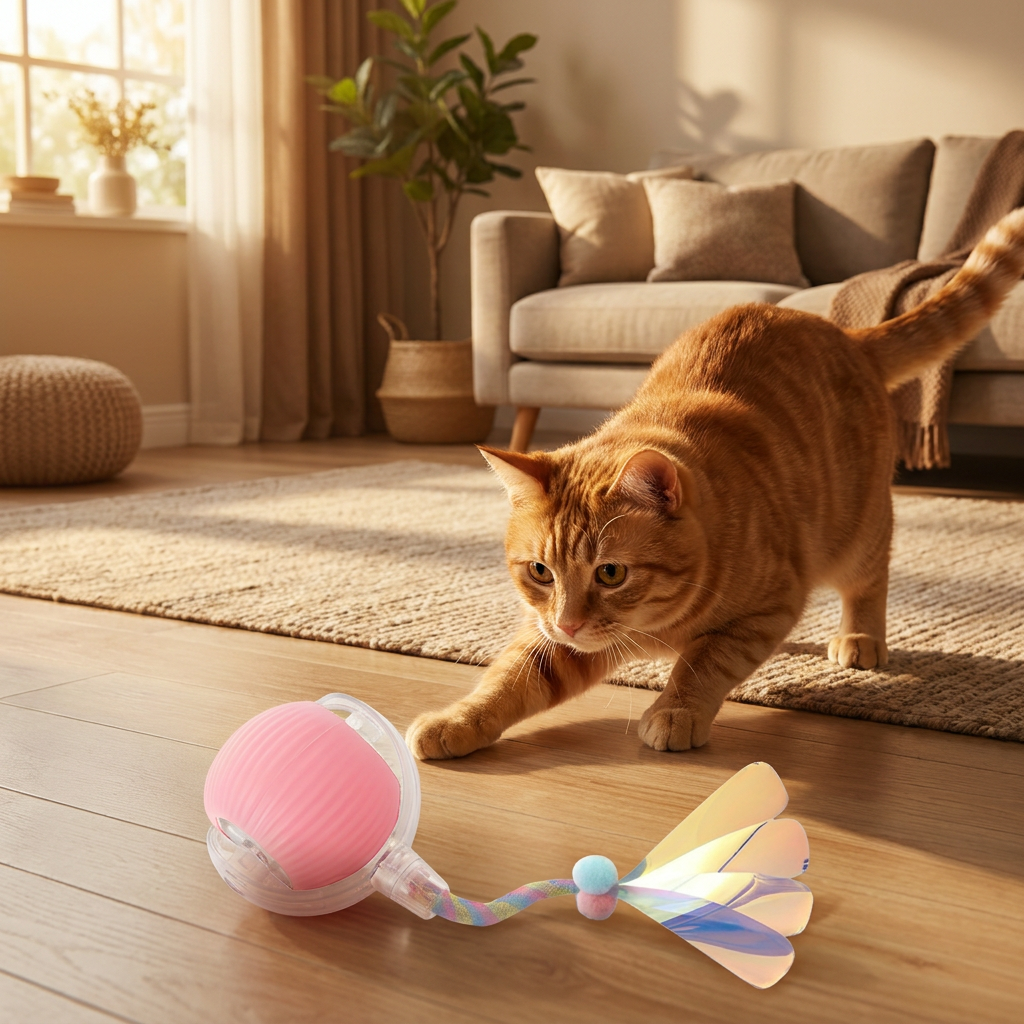 Uppgraderad Smart Rolling Cat Ball – Hållbar Interaktiv Leksak Med Nätspanssvans
