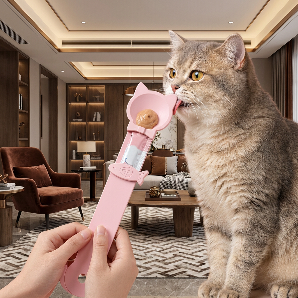 Leckerlöffel för katter – Foder- och snacksdispenser med lång handtag