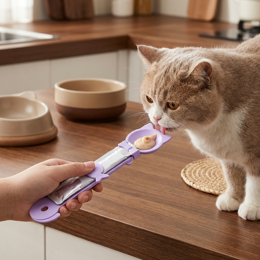 Leckerlöffel för katter – Foder- och snacksdispenser med lång handtag