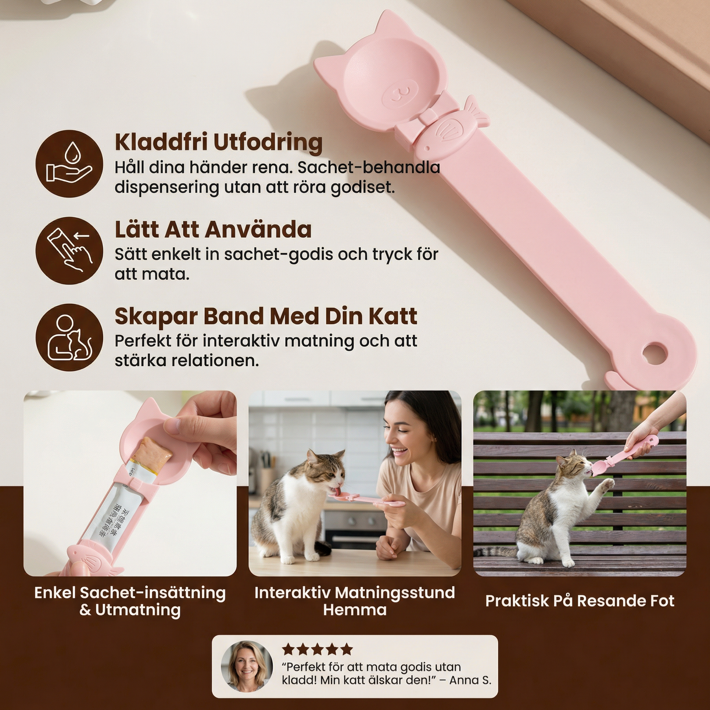Leckerlöffel för katter – Foder- och snacksdispenser med lång handtag