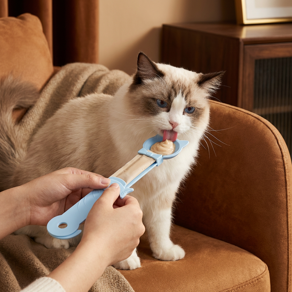 Leckerlöffel för katter – Foder- och snacksdispenser med lång handtag