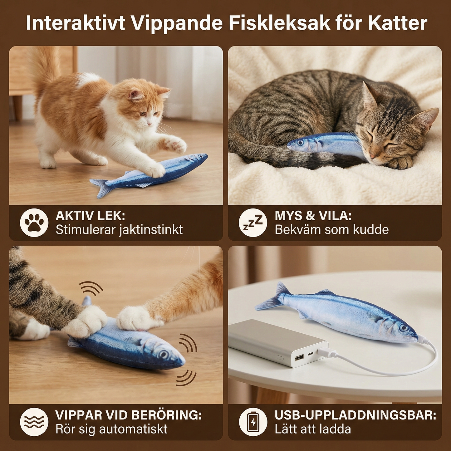 Interaktivt Vippande Fiskleksak för Katter