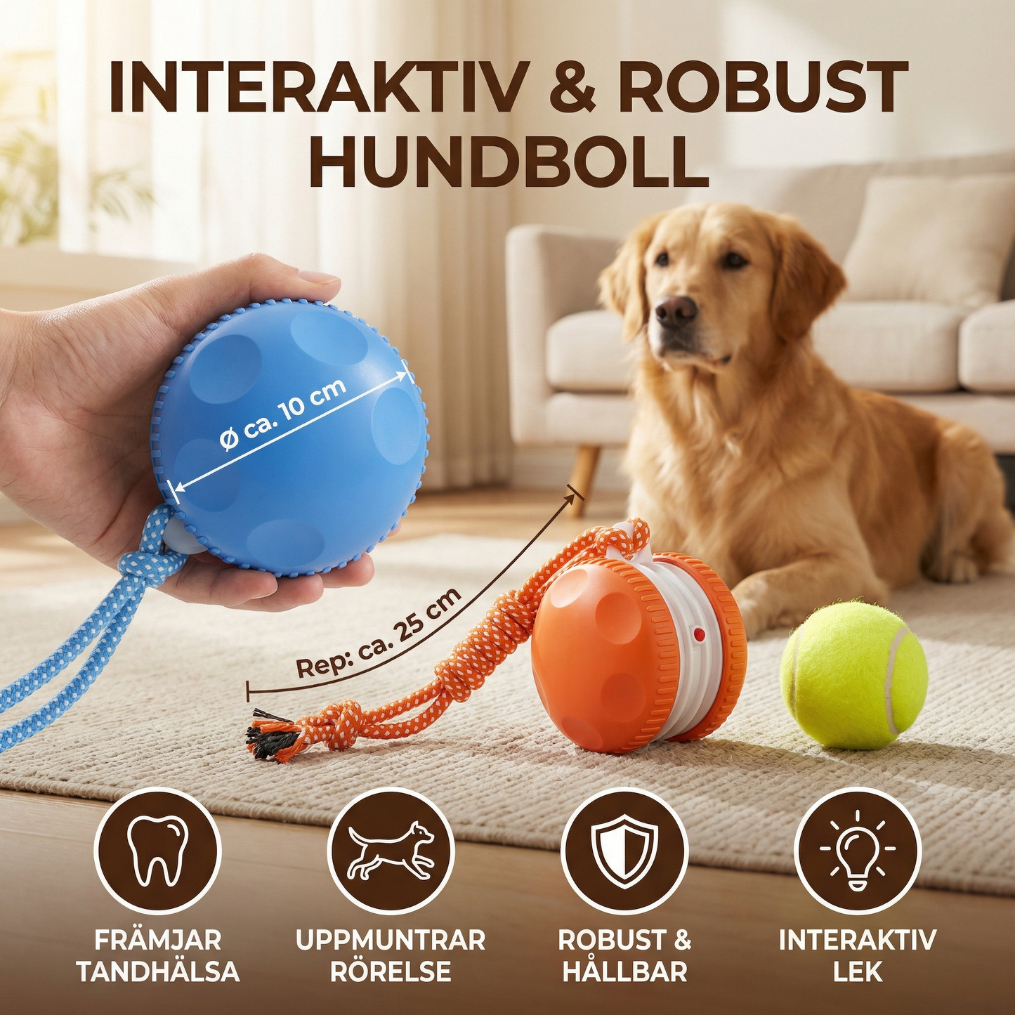 Interaktiv & Robust Hundboll – Rörelseleksak med Dragsnöre i Hundfärger
