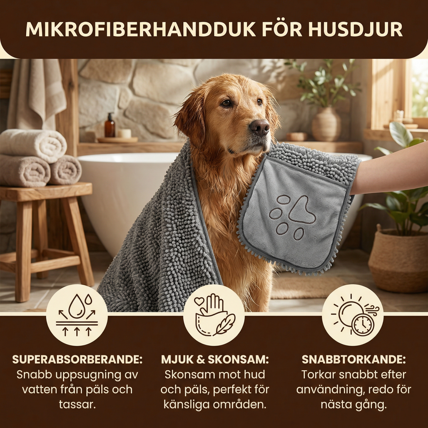 Mikrofiberhandduk för Husdjur – Superabsorberande Mjuk Torkhandduk för Hundar och Katter