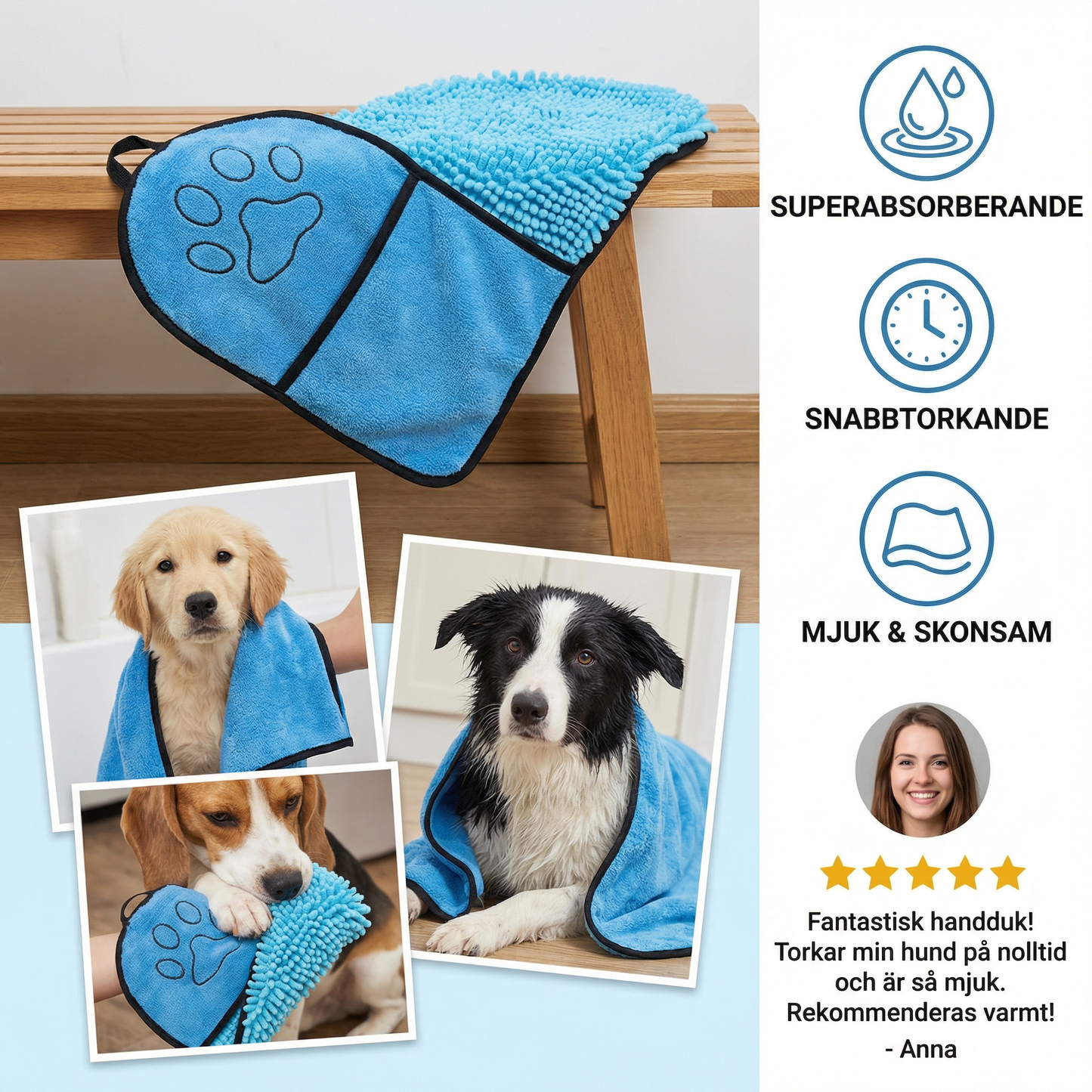 Mikrofiberhandduk för Husdjur – Superabsorberande Mjuk Torkhandduk för Hundar och Katter