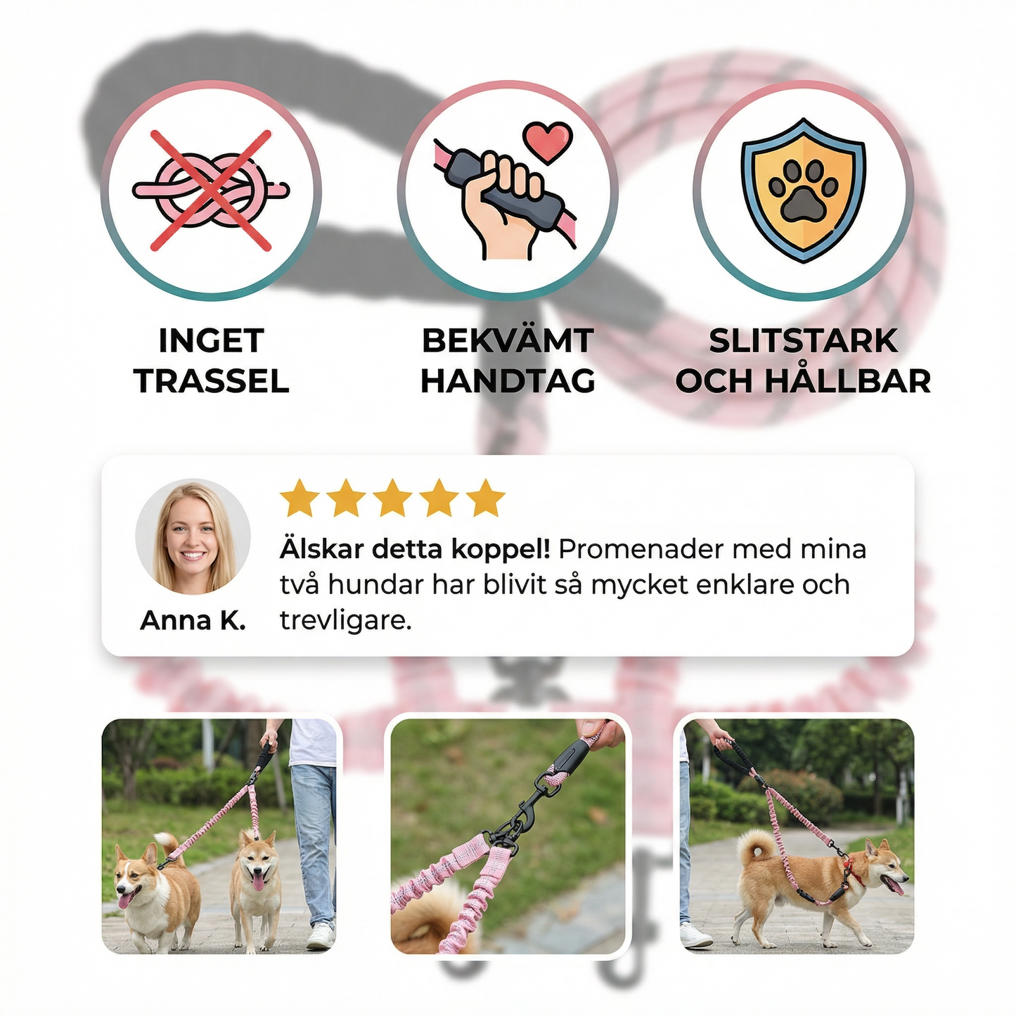 Enkel Anti-Trassel Dubbel Hundkoppel