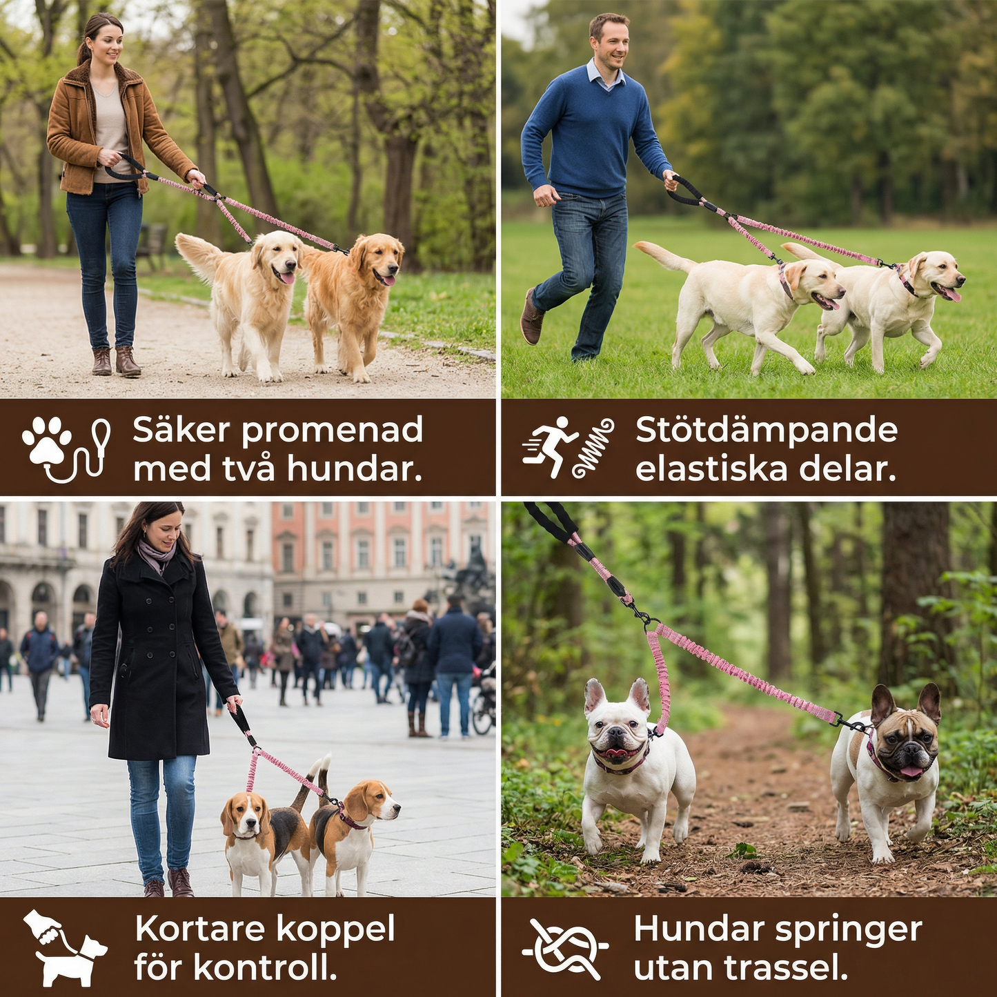 Enkel Anti-Trassel Dubbel Hundkoppel