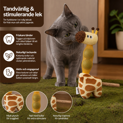 3-i-1 Tandvårdsleksak För Katter I Form Av En Giraff – Plysch, Kattmyntabollar & Naturlig Tuggpinne