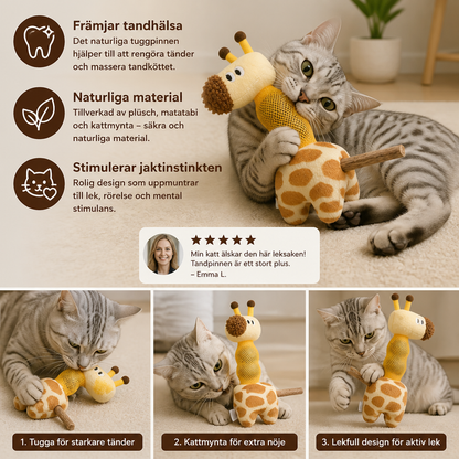 3-i-1 Tandvårdsleksak För Katter I Form Av En Giraff – Plysch, Kattmyntabollar & Naturlig Tuggpinne