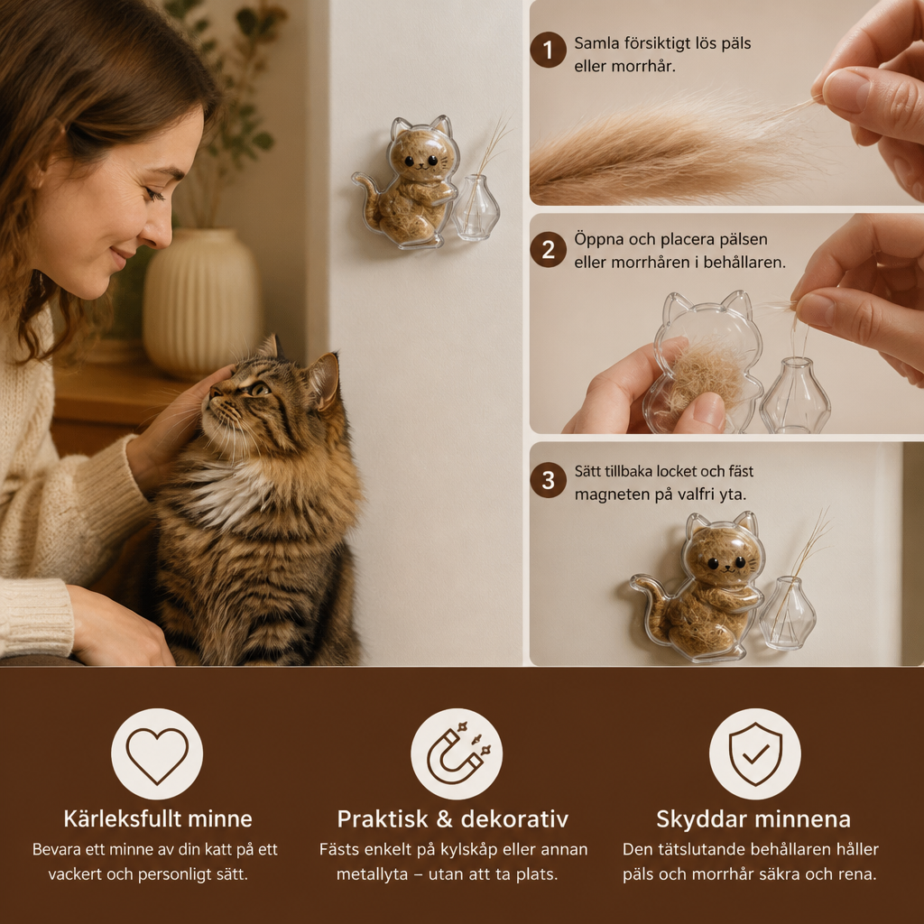 Kattmagnet för Morrhårsminnen – Minnesdisplay för Päls och Morrhår
