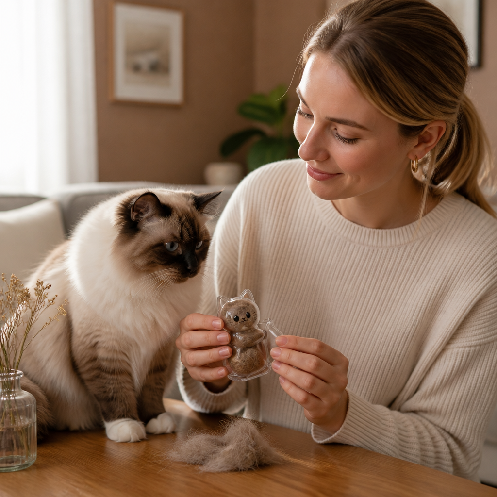 Kattmagnet för Morrhårsminnen – Minnesdisplay för Päls och Morrhår